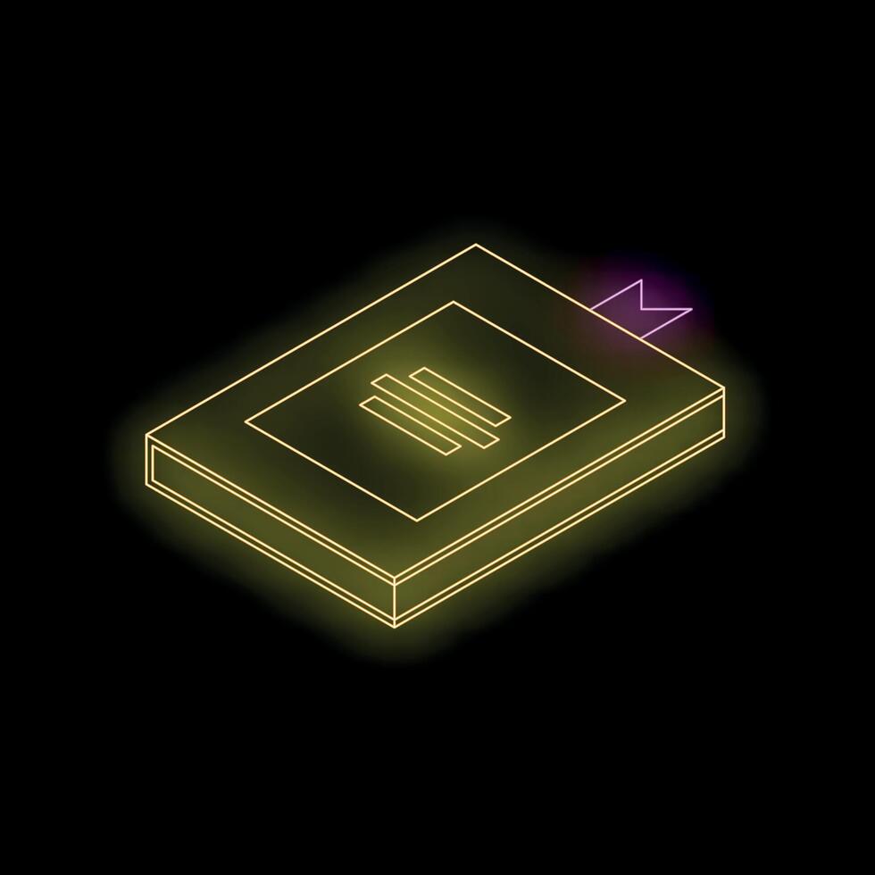Neon yellow book icon glowing on black background vector