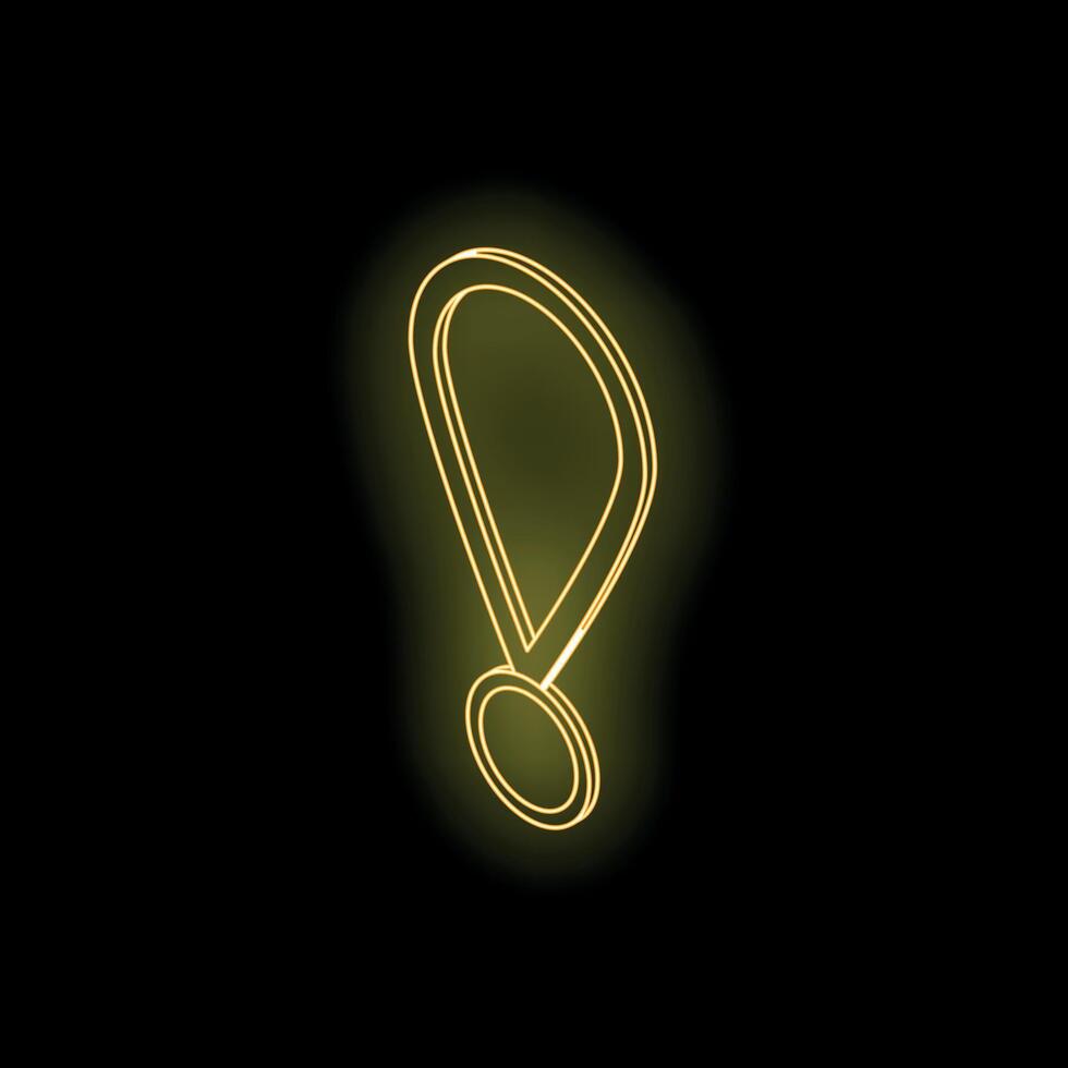 Golden neon exclamation point symbol on black background vector