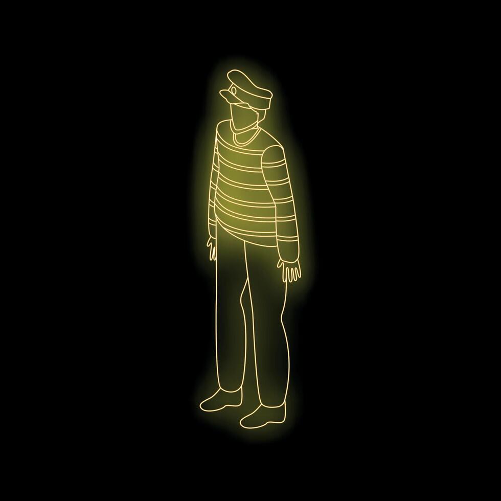 Neon yellow captain isometric projection standing pose vector