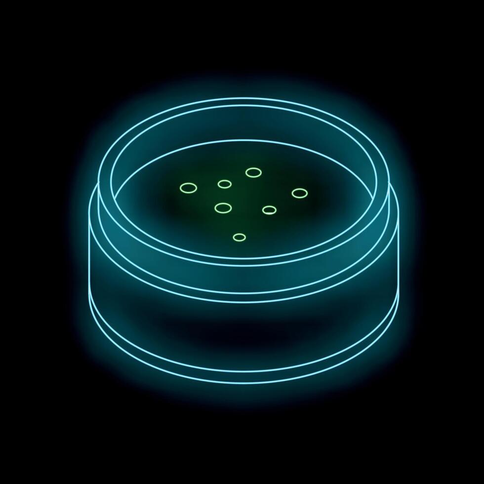 Glowing neon sign of miso soup in blue and green light on black background vector
