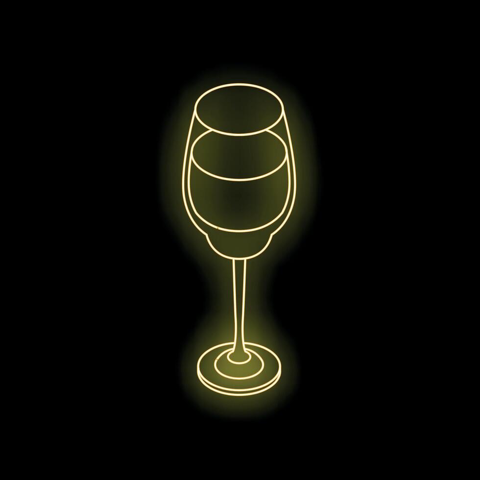 Neon sign showing wine glass with stem on black background vector