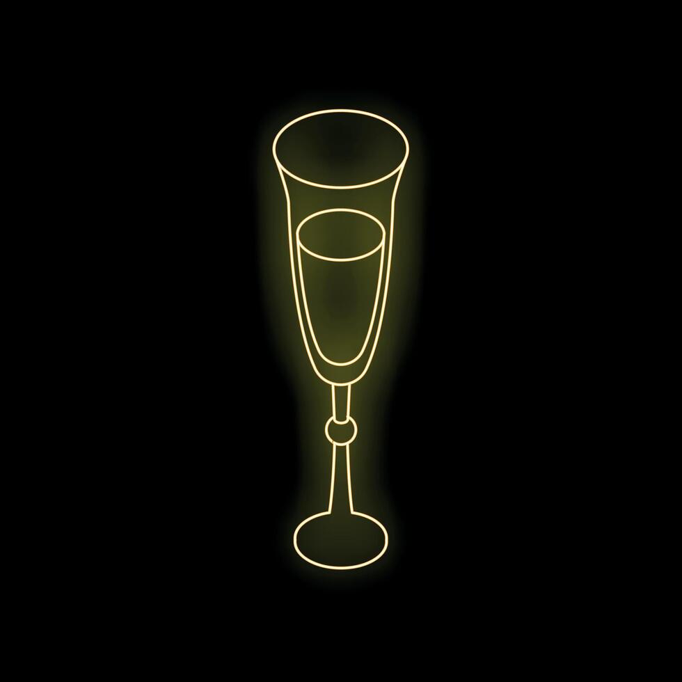 Neon sign of champagne flute glowing on black background vector