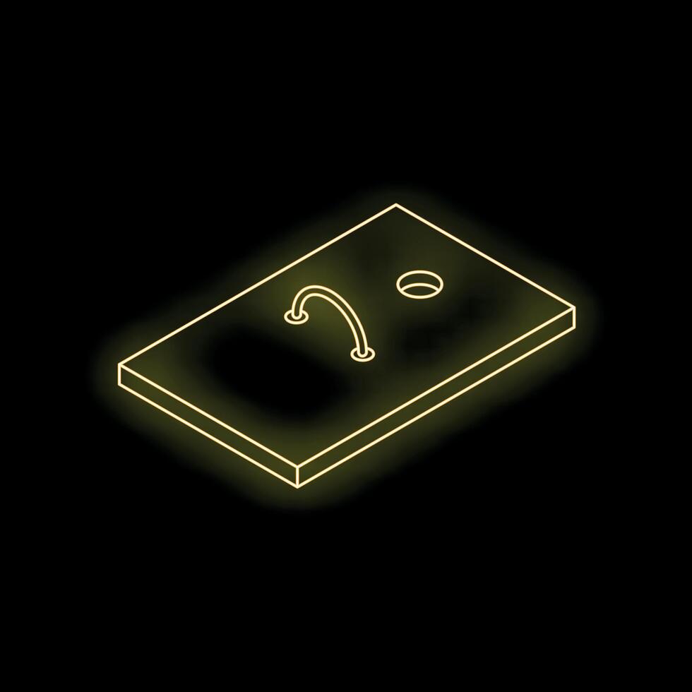 Glowing neon sign depicting cornhole game on black background vector