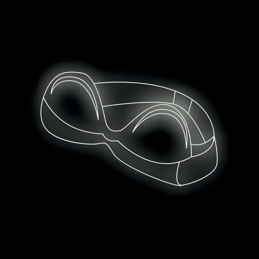 White neon goggles icon on black background vector