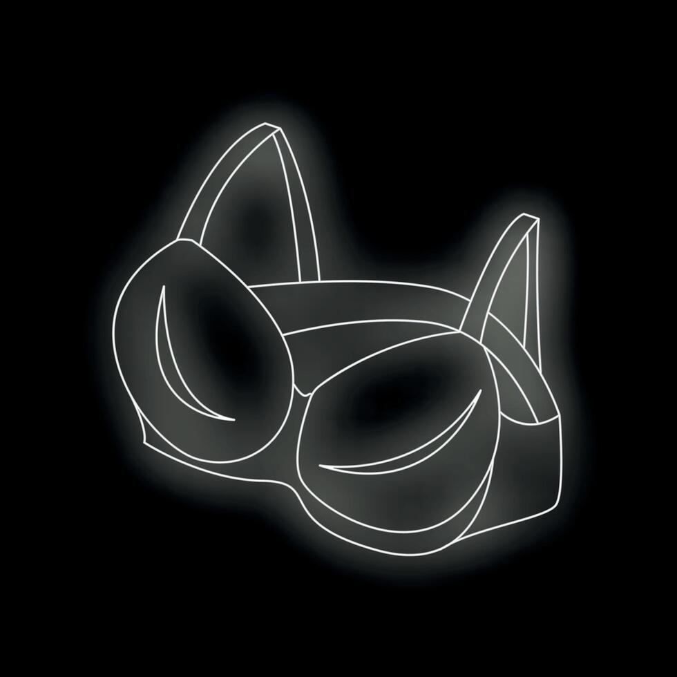 White neon bra glowing on black background vector
