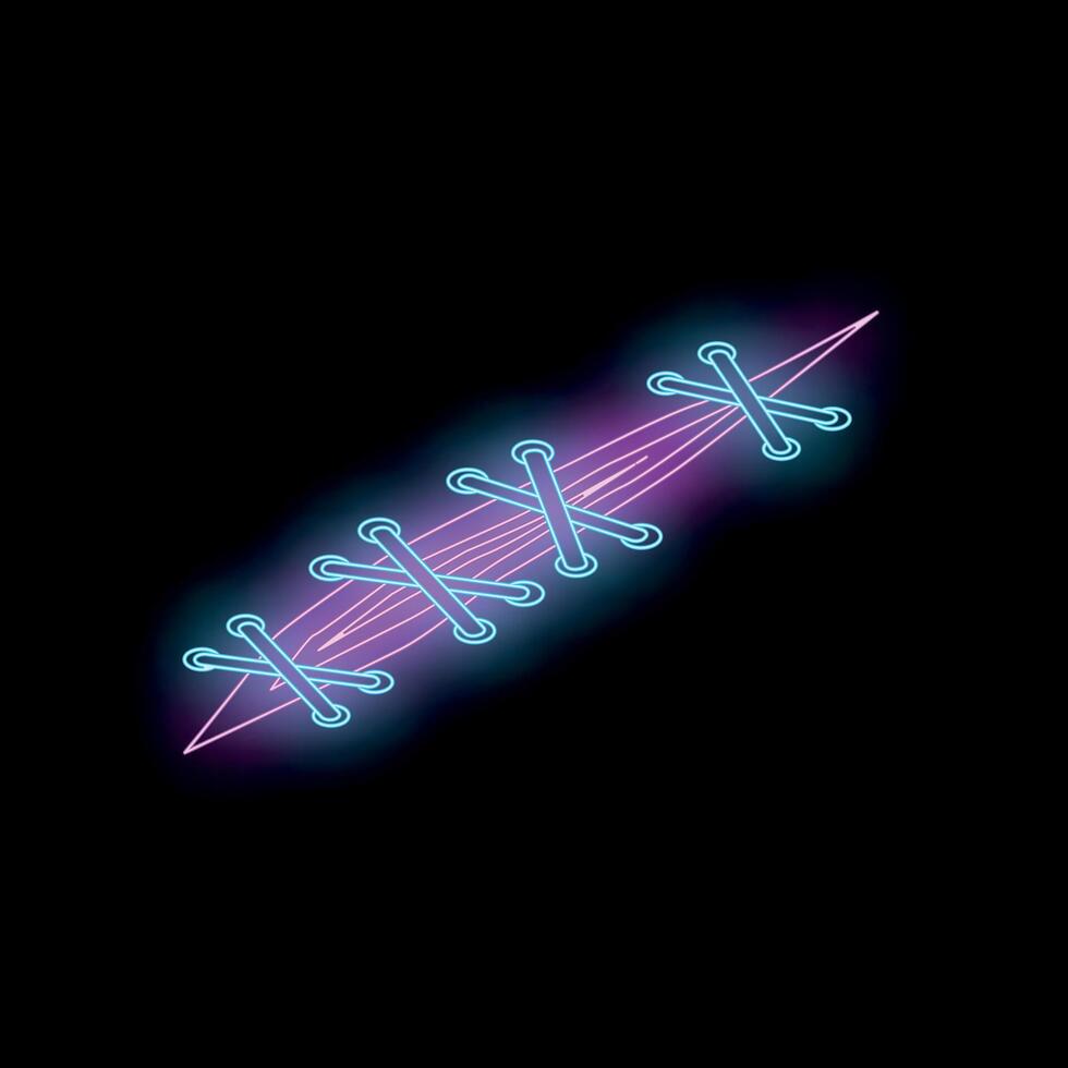 Neon stitch showing surgical suture closing a wound vector