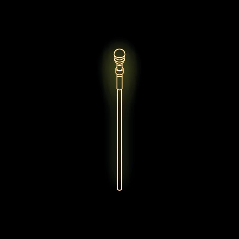 Golden neon style microphone glowing on black background vector