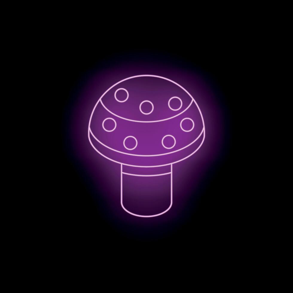 Neon sign showing a glowing purple mushroom on black background vector