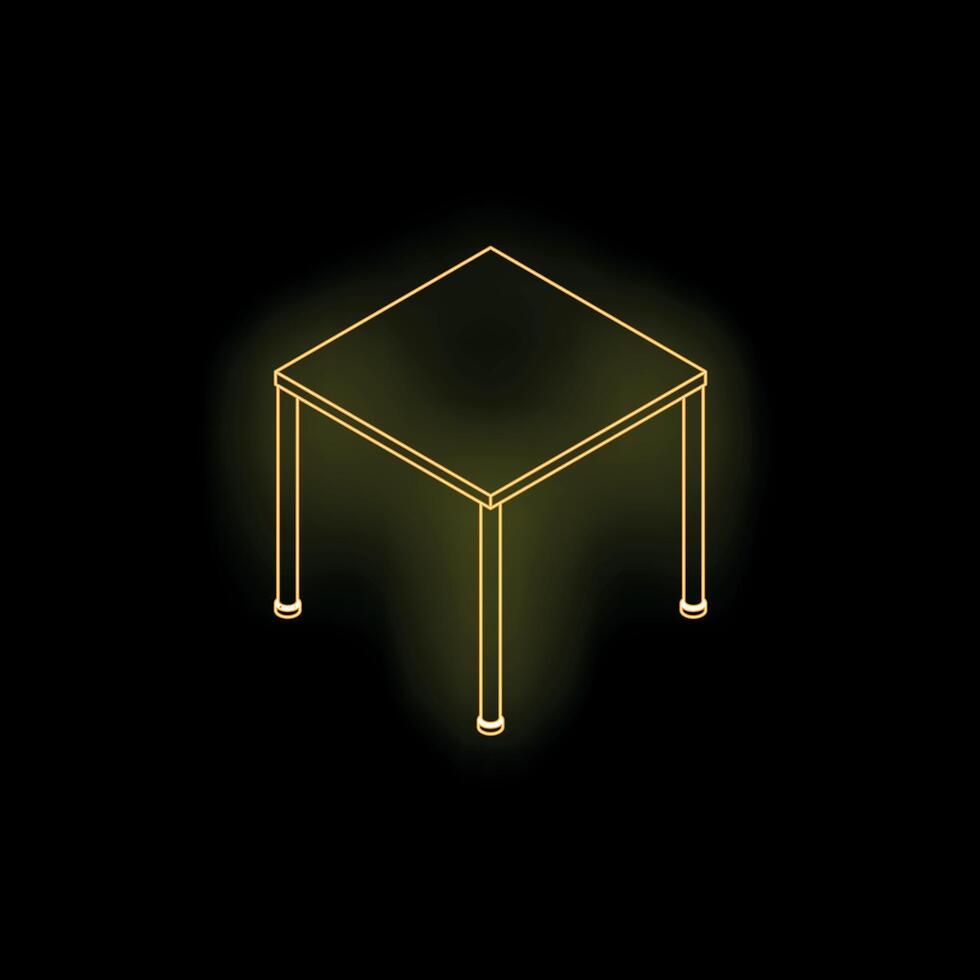 Neon yellow square table shining on black background vector