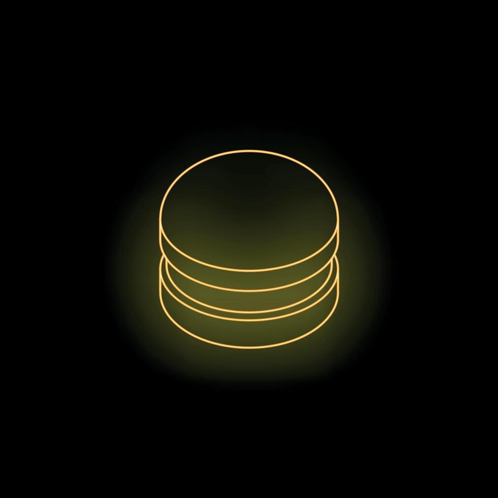 Yellow neon style database icon glowing on black background vector