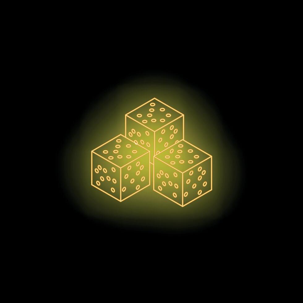 Neon yellow dice glowing on dark background vector