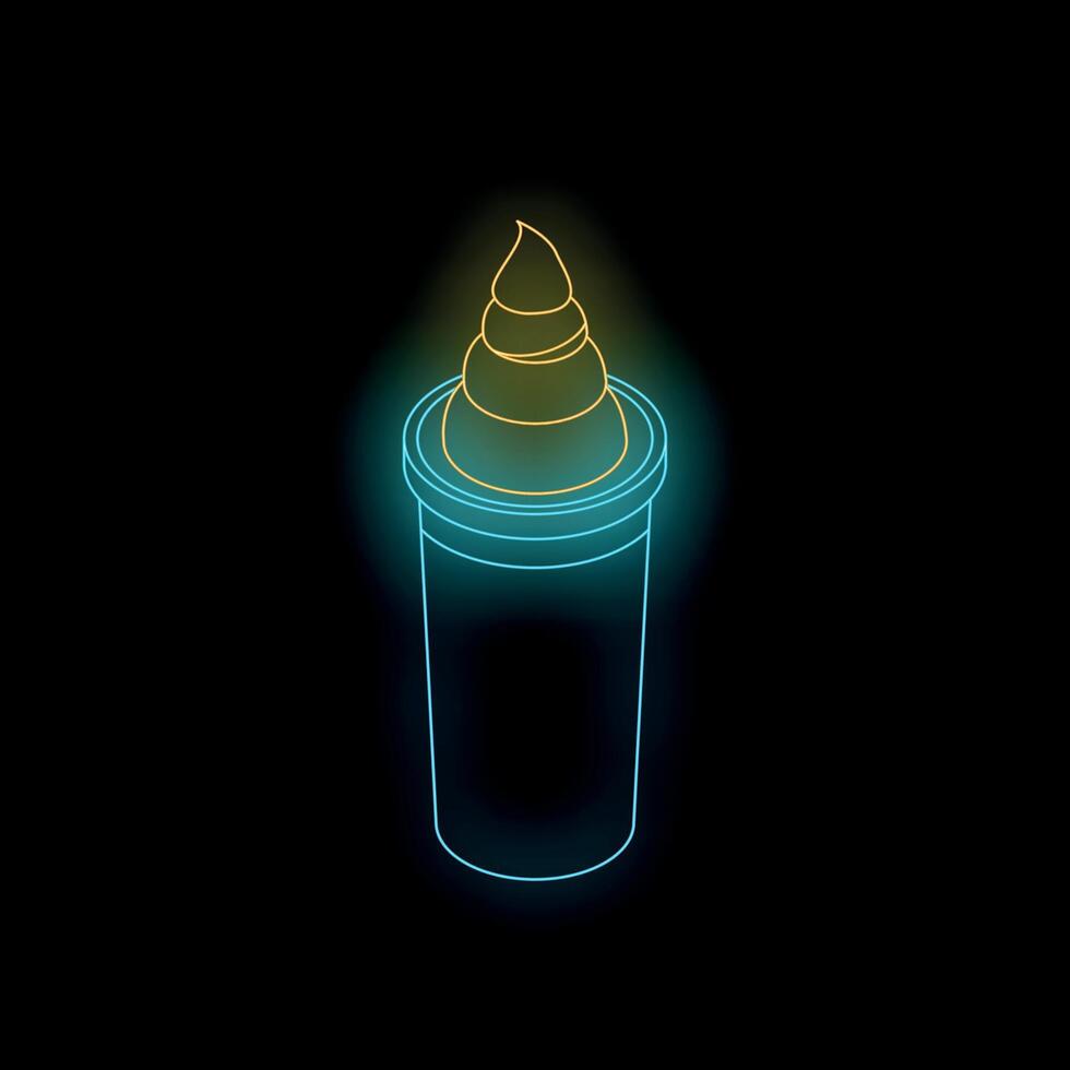 Neon sign of delicious ice cream in cup glowing on black background vector