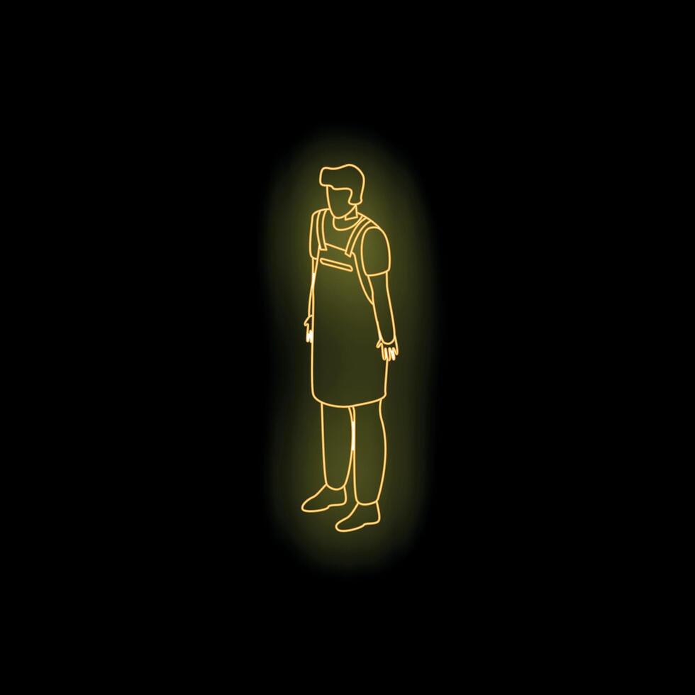 Neon sign of a young waiter standing wearing an apron vector