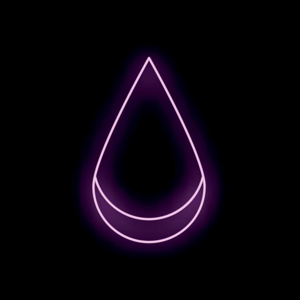 Bright pink neon sign showing water drop shape on black background vector