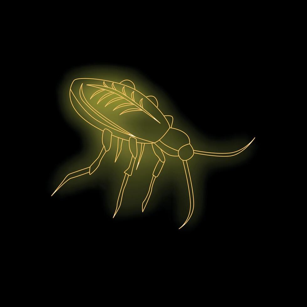 Glowing neon beetle crawling in the dark vector