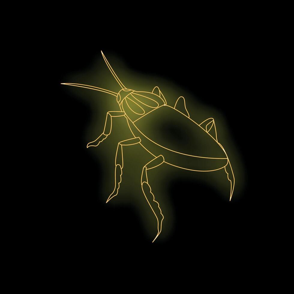Neon yellow cockroach walking on black background vector