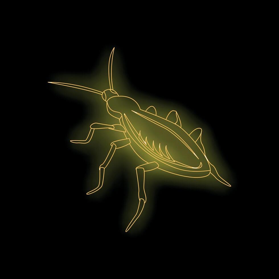 Neon style cockroach glowing on black background vector