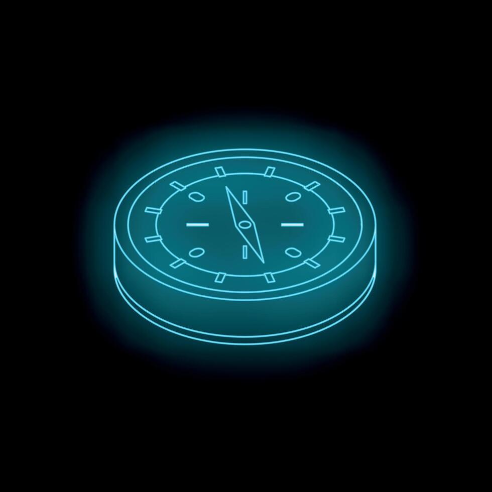 Neon compass showing direction on black background vector