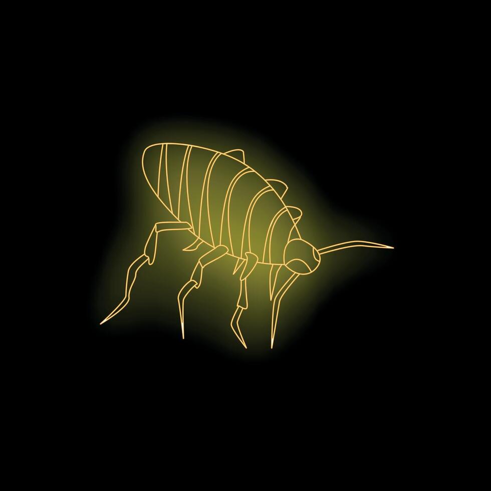Neon yellow cockroach insect glowing on black background vector