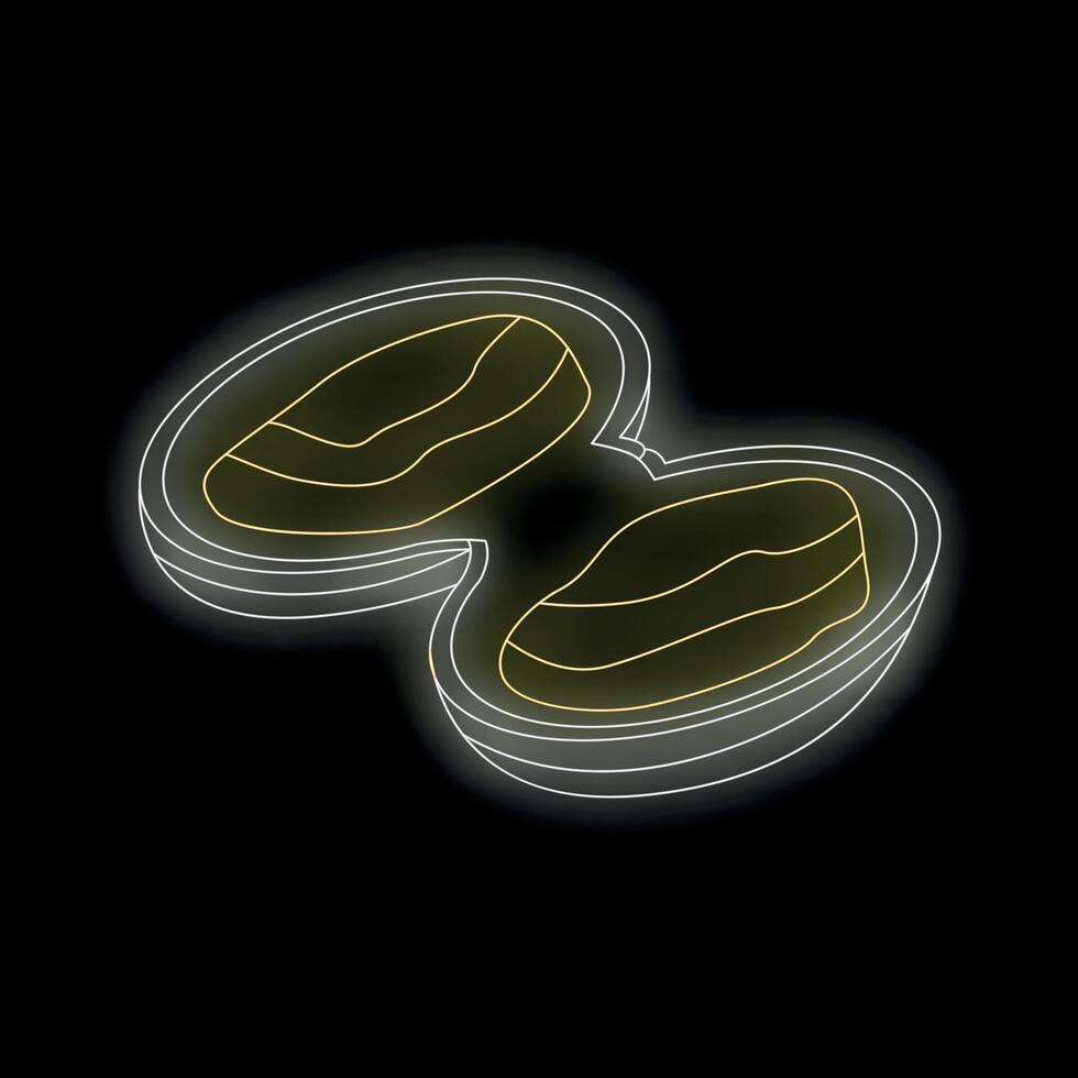 Walnut shell halves glowing neon icon on black background vector