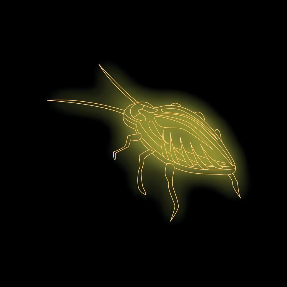 Neon style cockroach glowing on black background vector
