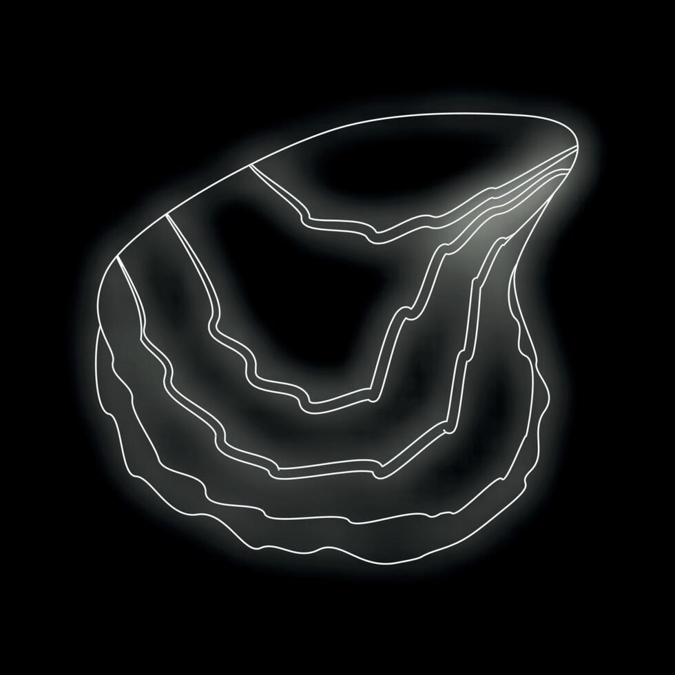 White line drawing of an oyster shell on black background vector