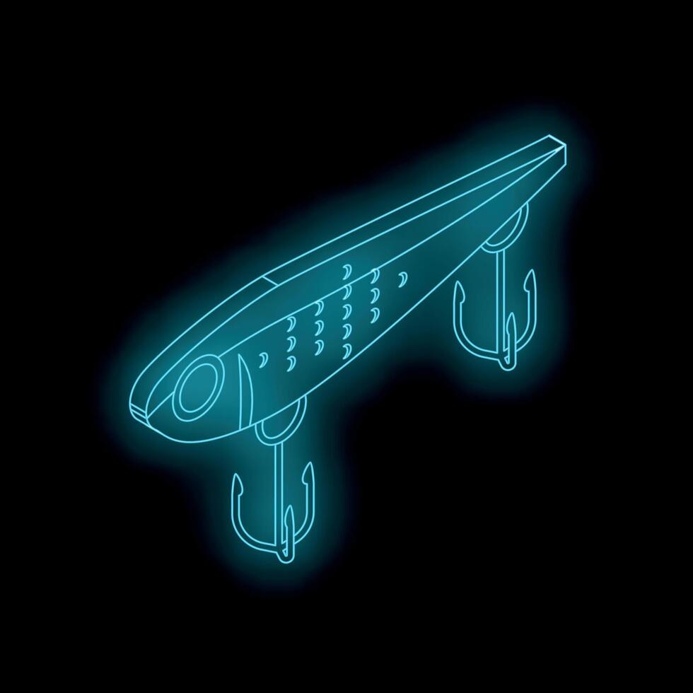 Neon fishing lure icon glowing on black background vector