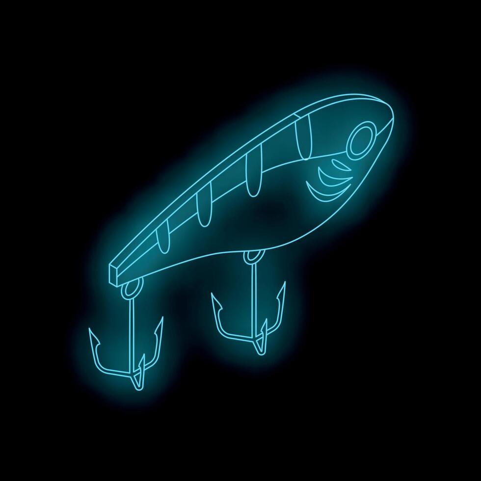 Neon fishing lure glowing on black background vector