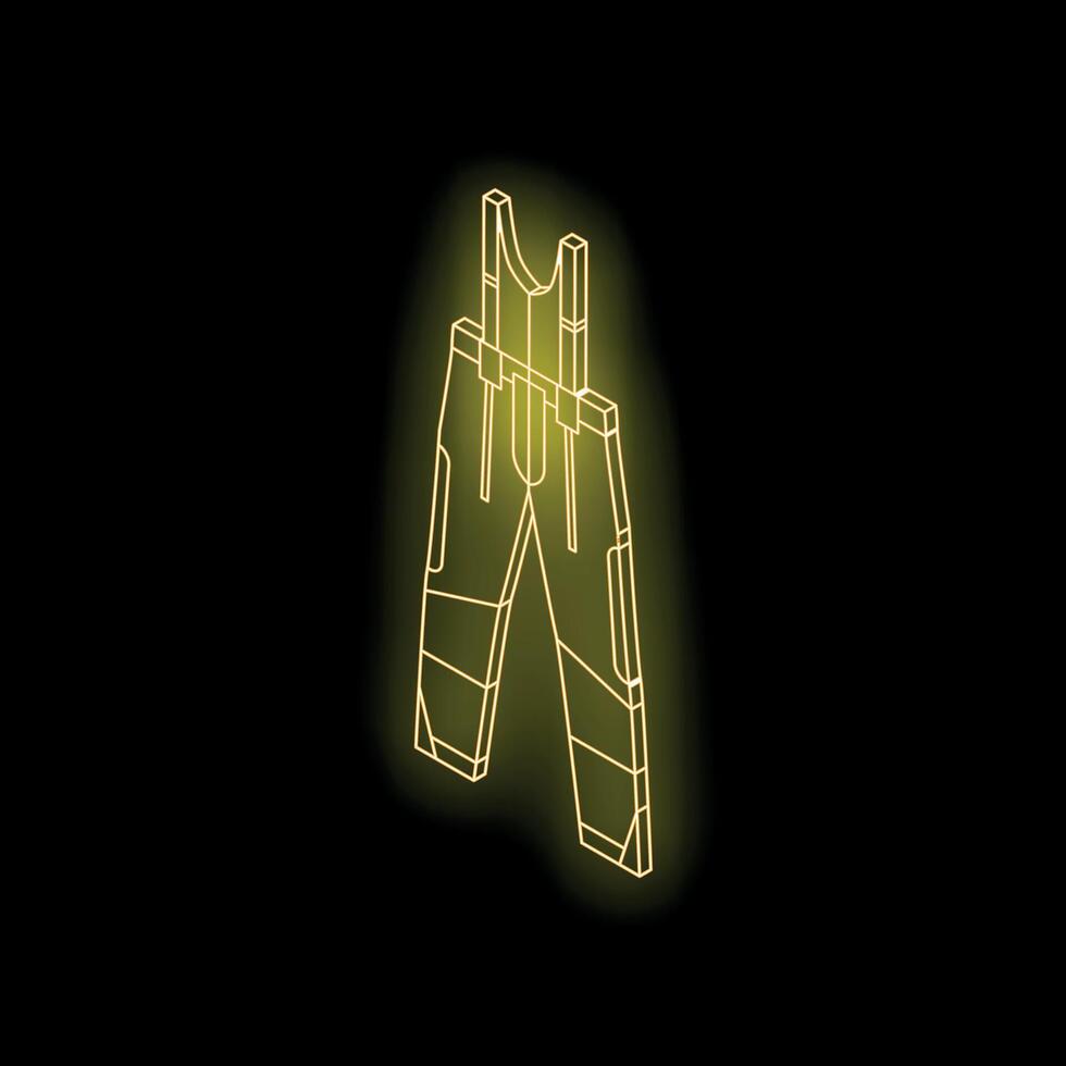 Glowing neon icon of work pants with suspenders vector