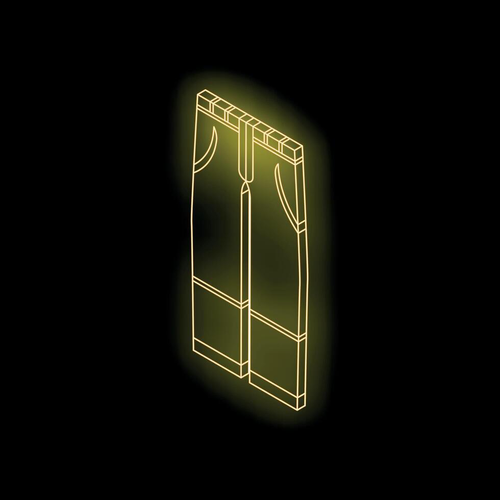 Yellow glowing neon line work pants with pockets on black background vector