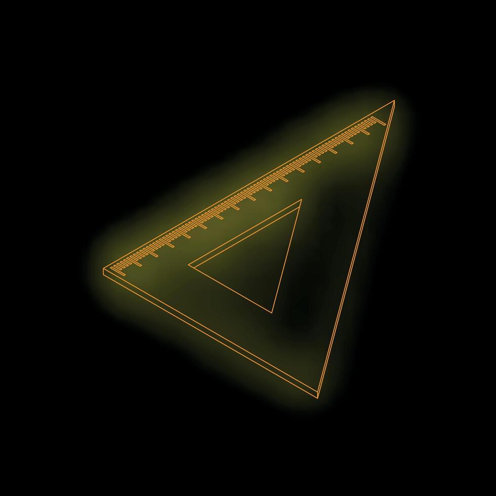 Glowing neon ruler forming triangle shape on black background vector