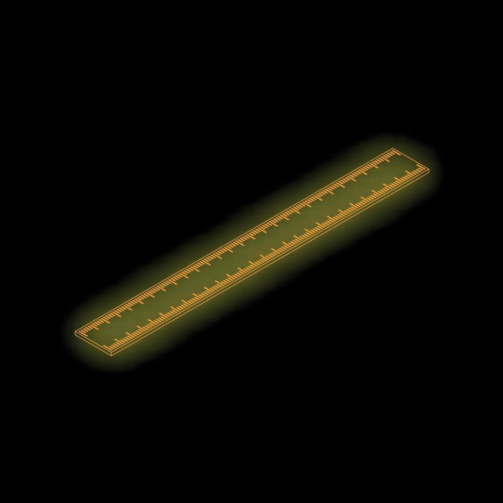Glowing neon ruler icon measuring length on black background vector