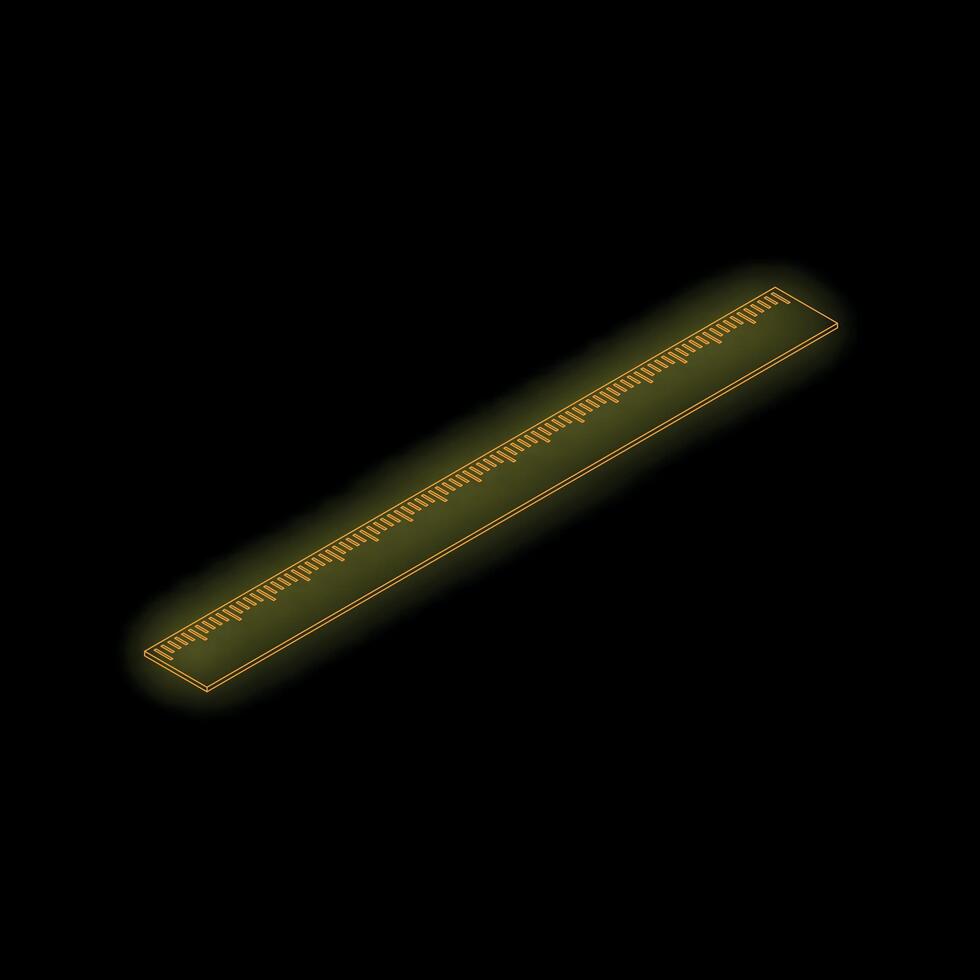 Neon ruler glowing on black background with copy space vector