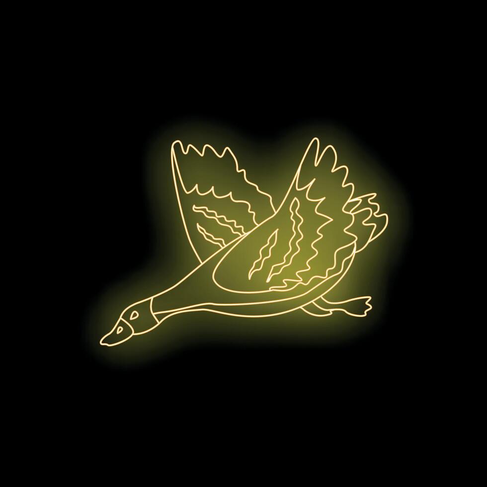 Yellow neon light goose flying with open wings vector