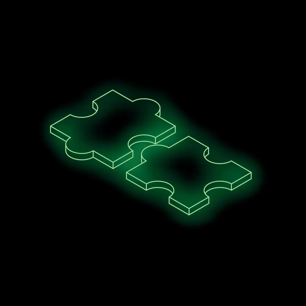 Green neon puzzle pieces connecting on dark background vector