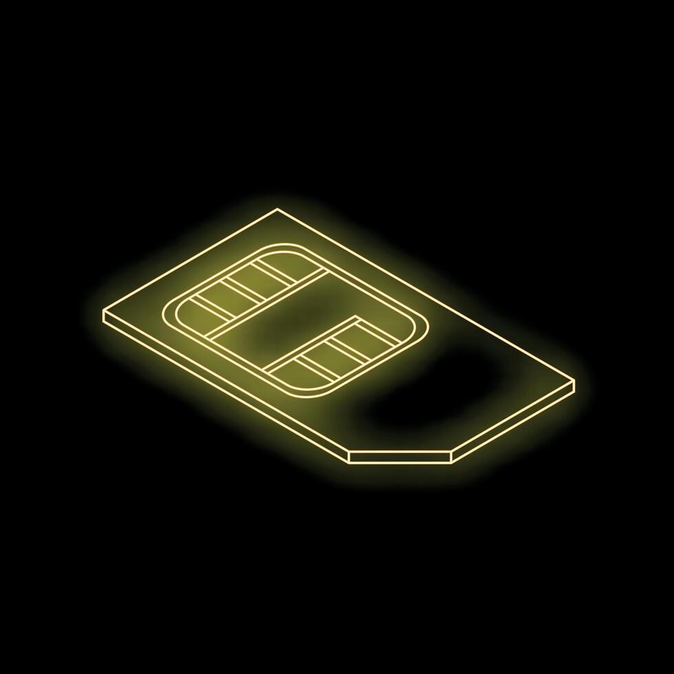 Neon yellow sim card glowing on black background vector