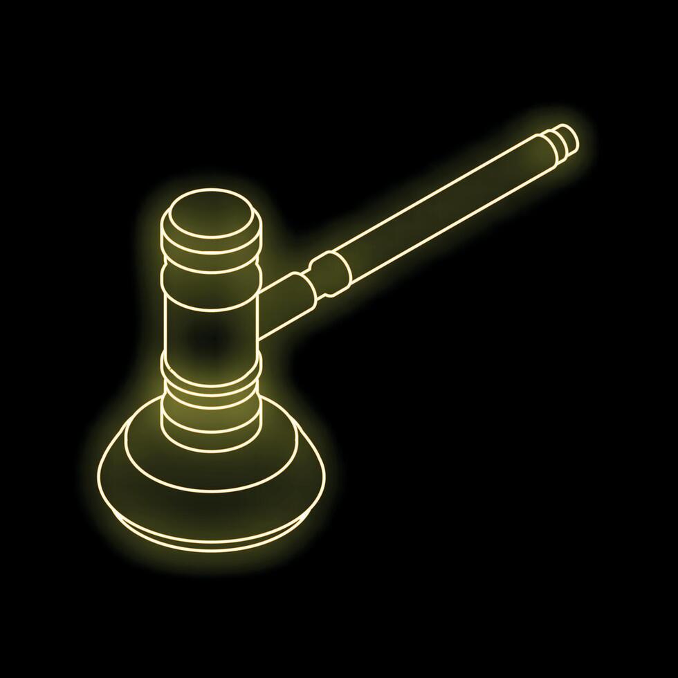 Neon gavel icon representing law and justice on black background vector