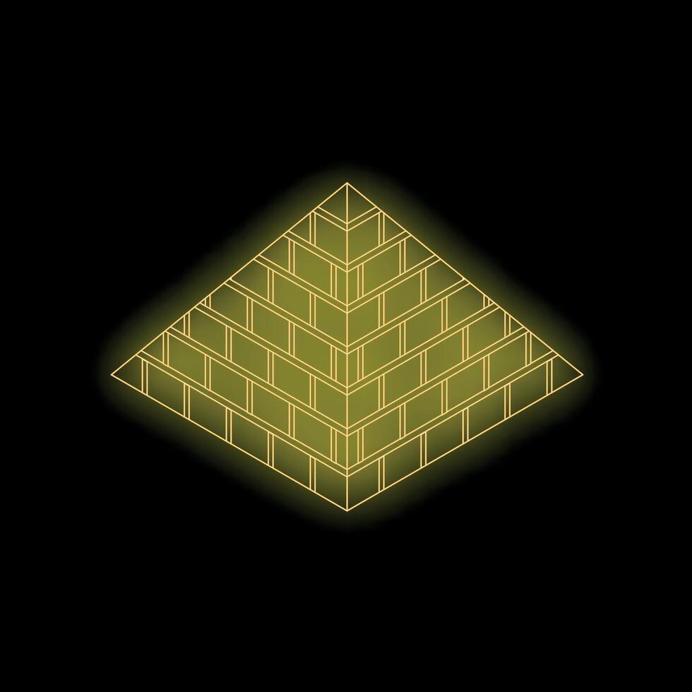 Golden pyramid glowing on a black background vector