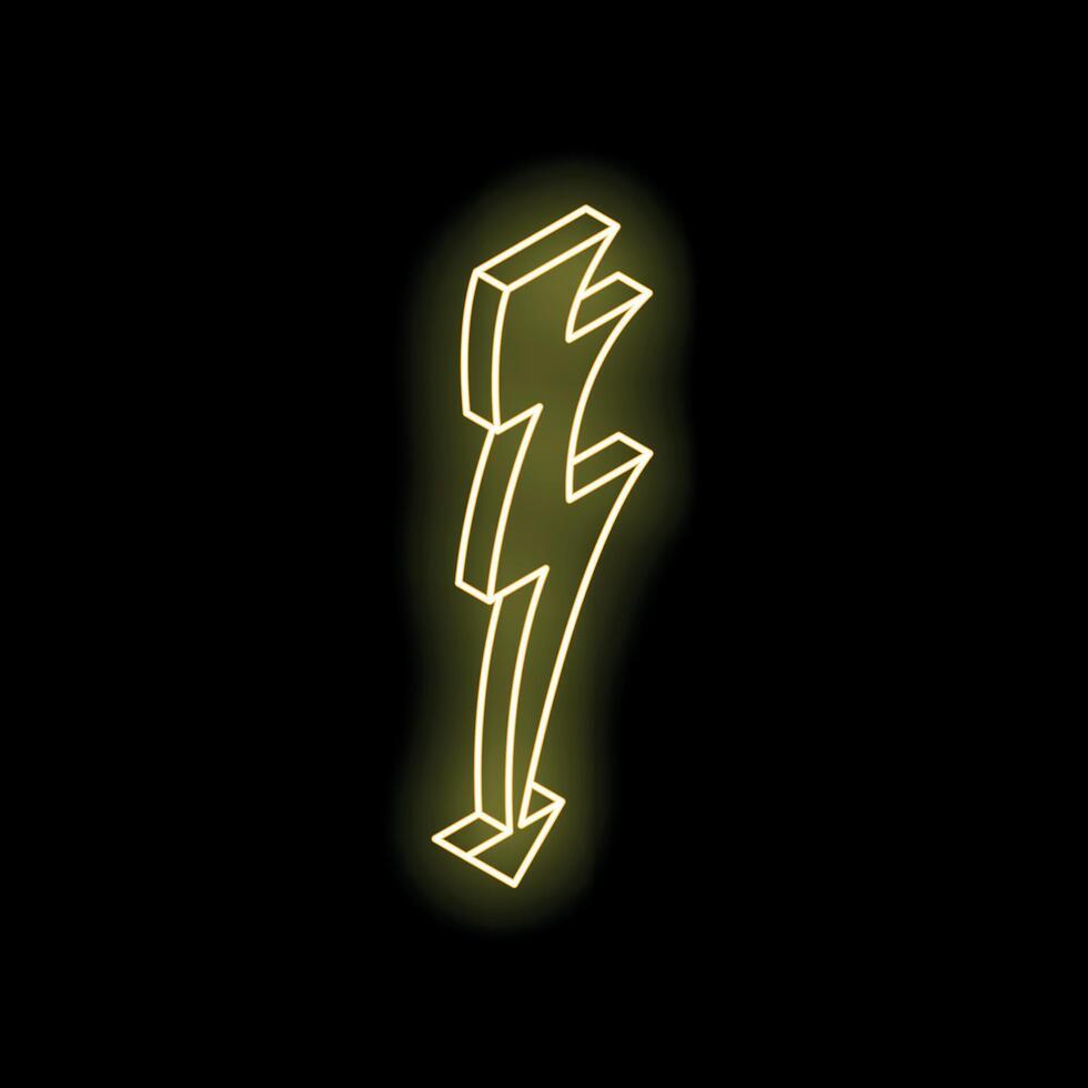 Neon yellow lightning bolt striking down on black background vector