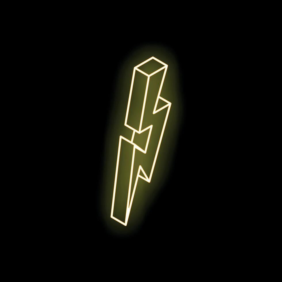 Yellow neon sign showing lightning bolt symbol on black background vector