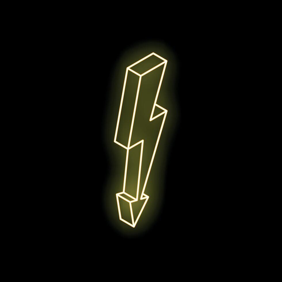 Neon yellow lightning bolt striking down on black background vector