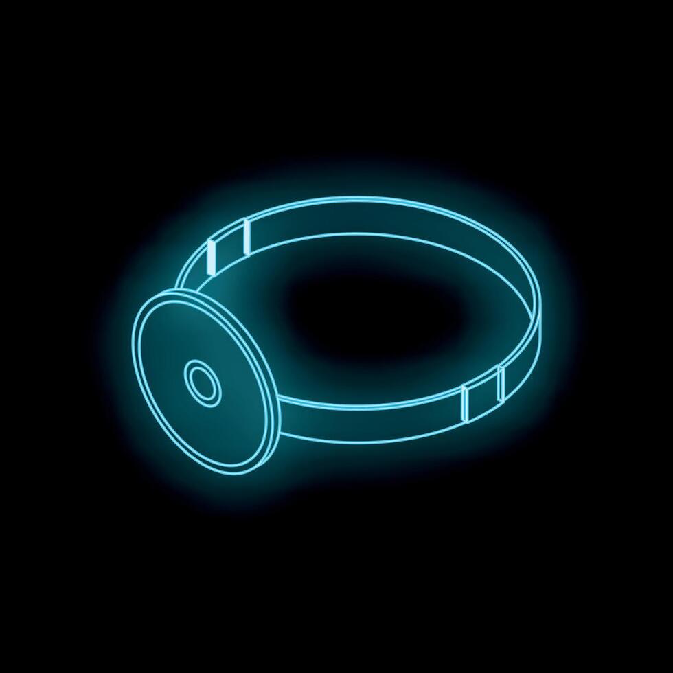 Neon medical head mirror icon glowing on black background vector