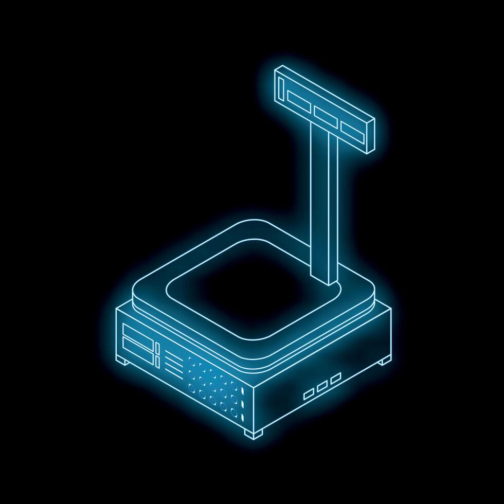 Digital neon scale displaying weight for retail checkout isometric icon vector