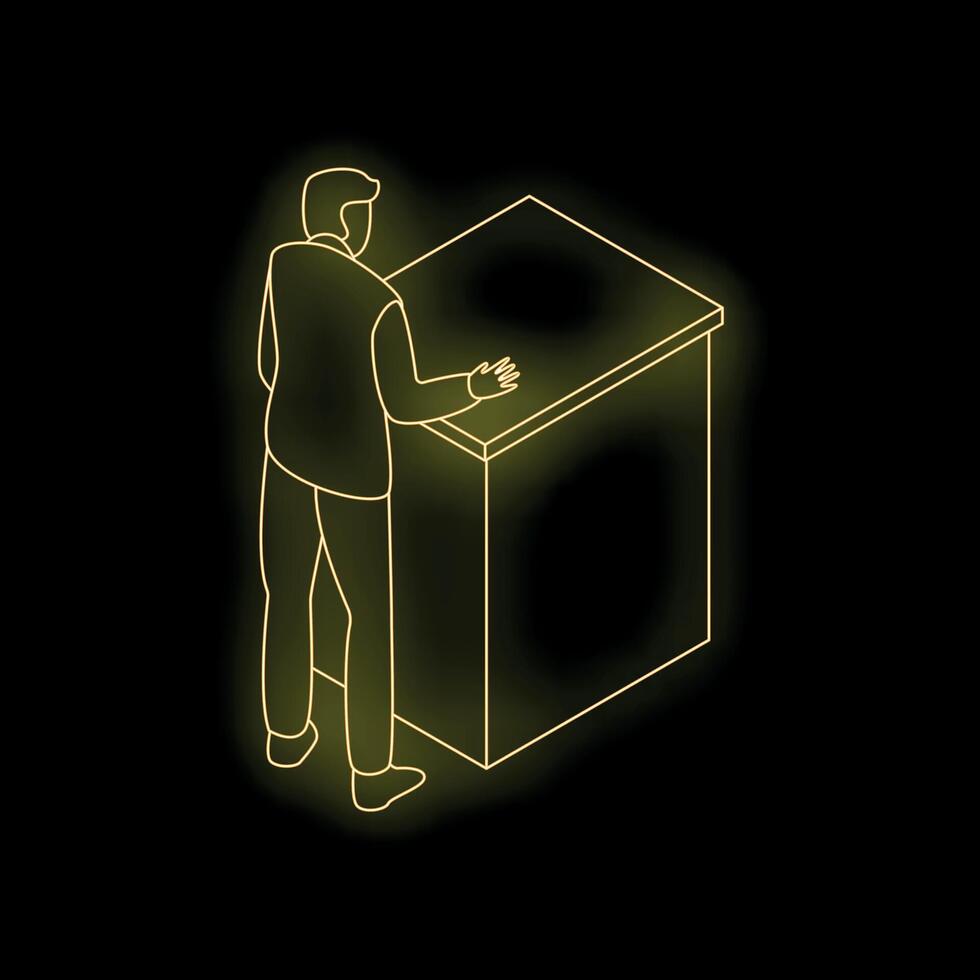 Businessman leaning on a counter neon style illustration vector