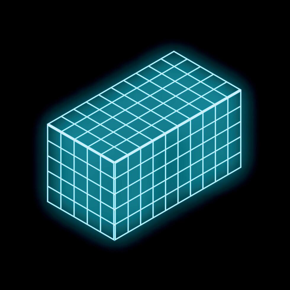 Blue neon cube glowing on black background representing modern technology vector