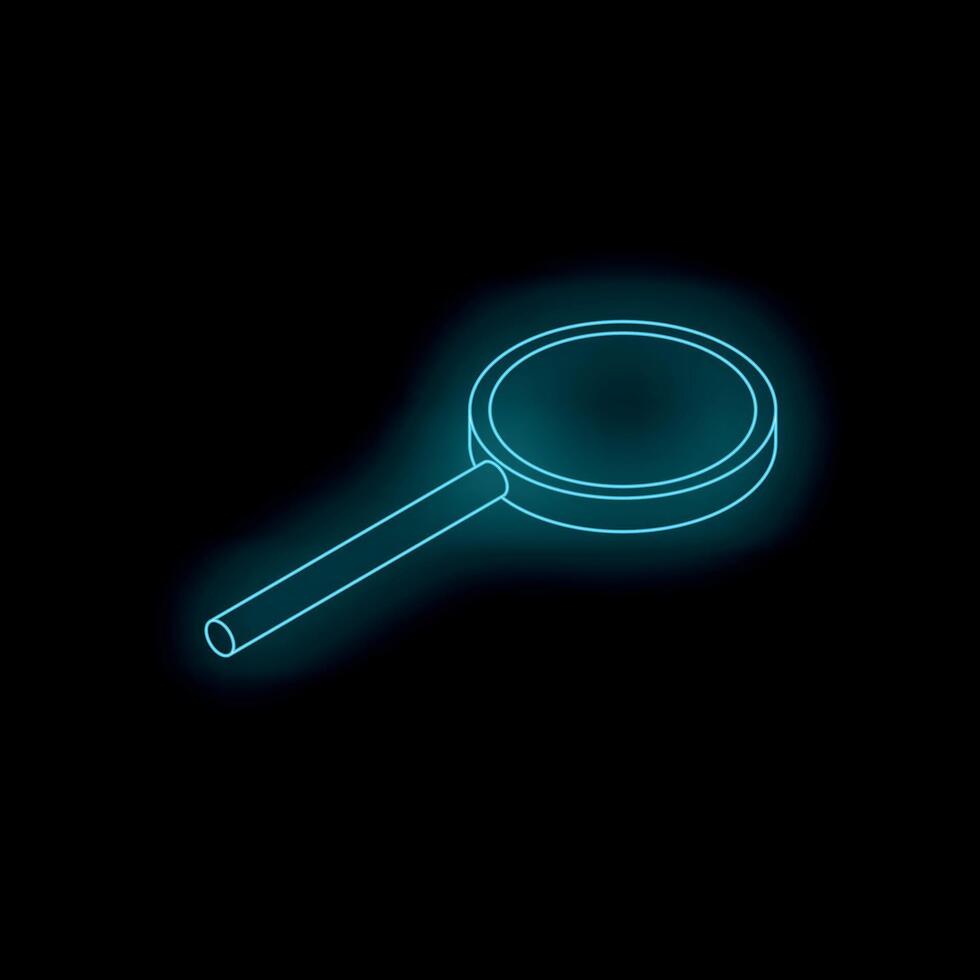 Neon magnifying glass shining on dark background vector