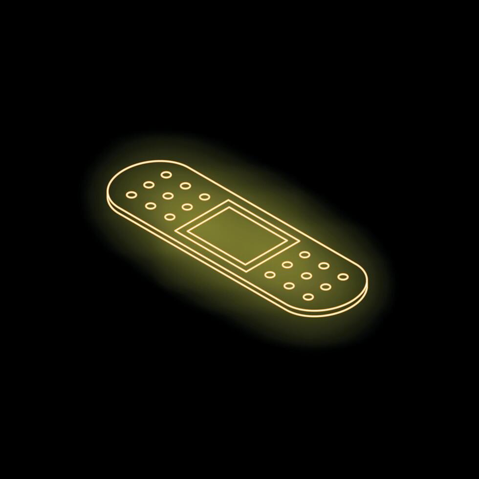 Neon yellow adhesive bandage glowing on black background vector