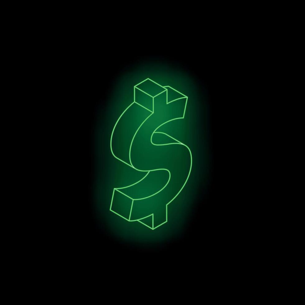Green neon dollar sign glowing on black background vector