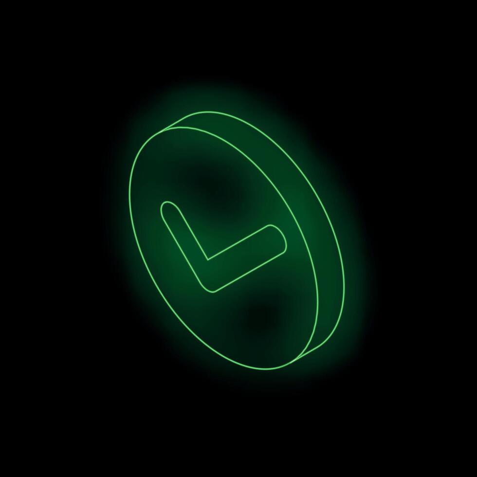 Neon green check mark glowing on black background vector