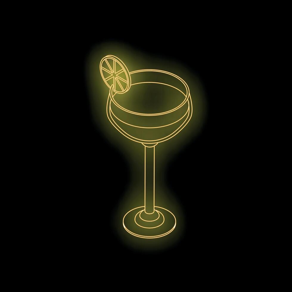 Neon cocktail glass shining on black background vector